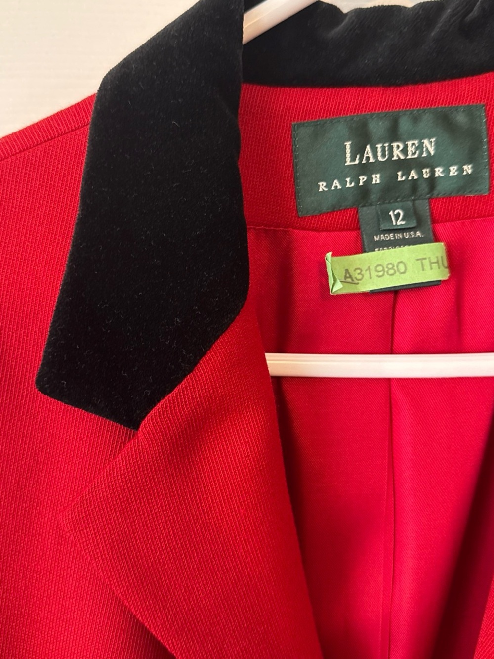 Lauren Ralph Lauren Red Jumpsuit with Black Velvet Collar